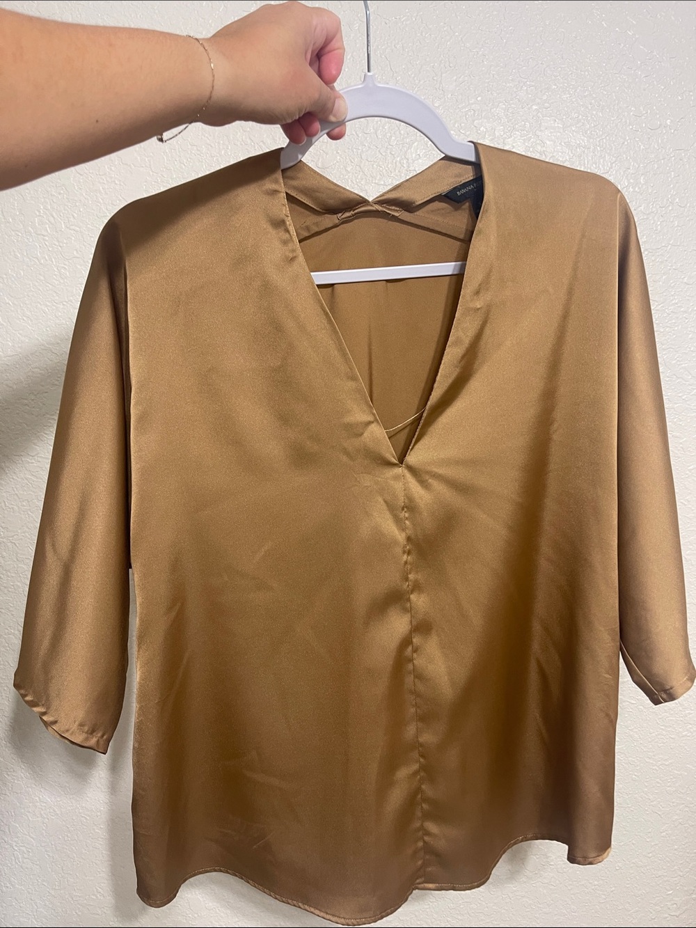 Banana Republic Satin Short-Sleeve Blouse - Camel Brown